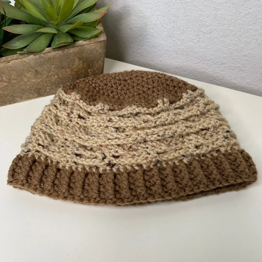 Handmade Crochet Flower Hat For Kids‎ Brown Pink
